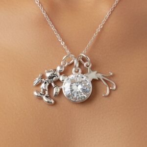 Disney Mickey Mouse Silver‎ Swarovski Crystal Charm Necklace